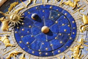 Close up shot of astrological clock in Piazza San Marco, Venice